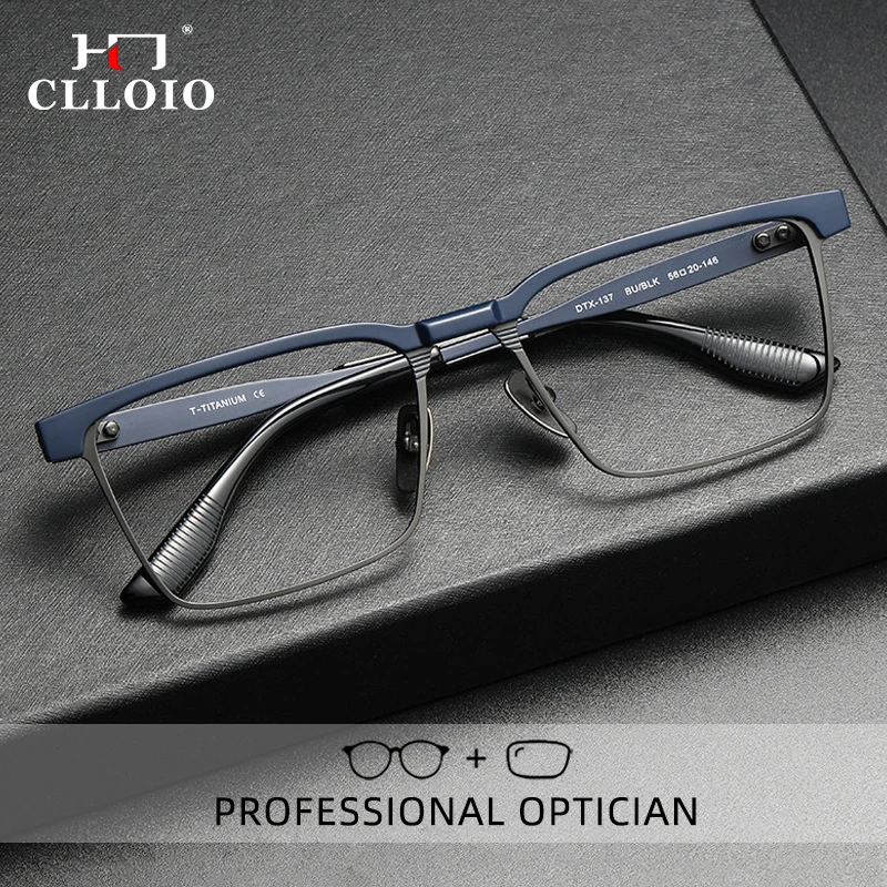 CLLOIO Neue Reines Titan Anti Blau Licht Lesebrille Männer Acetat Platz Myopie Gläser Hyperopie Rezept Brillen DTX137 Image