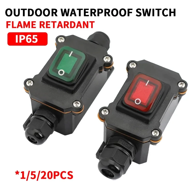 Wasserdichter Marine-Wipp schalter mit LED-Außen anschluss kasten Inline-Netzkabel-Netzschalter ip65, 12V/24V/220V, Schraub verdrahtung Image