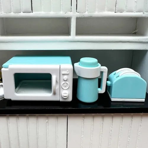1 Satz antike Puppenhaus Mini Mikrowelle Brotback maschine Wasserkocher Kit Küche Kochgeschirr