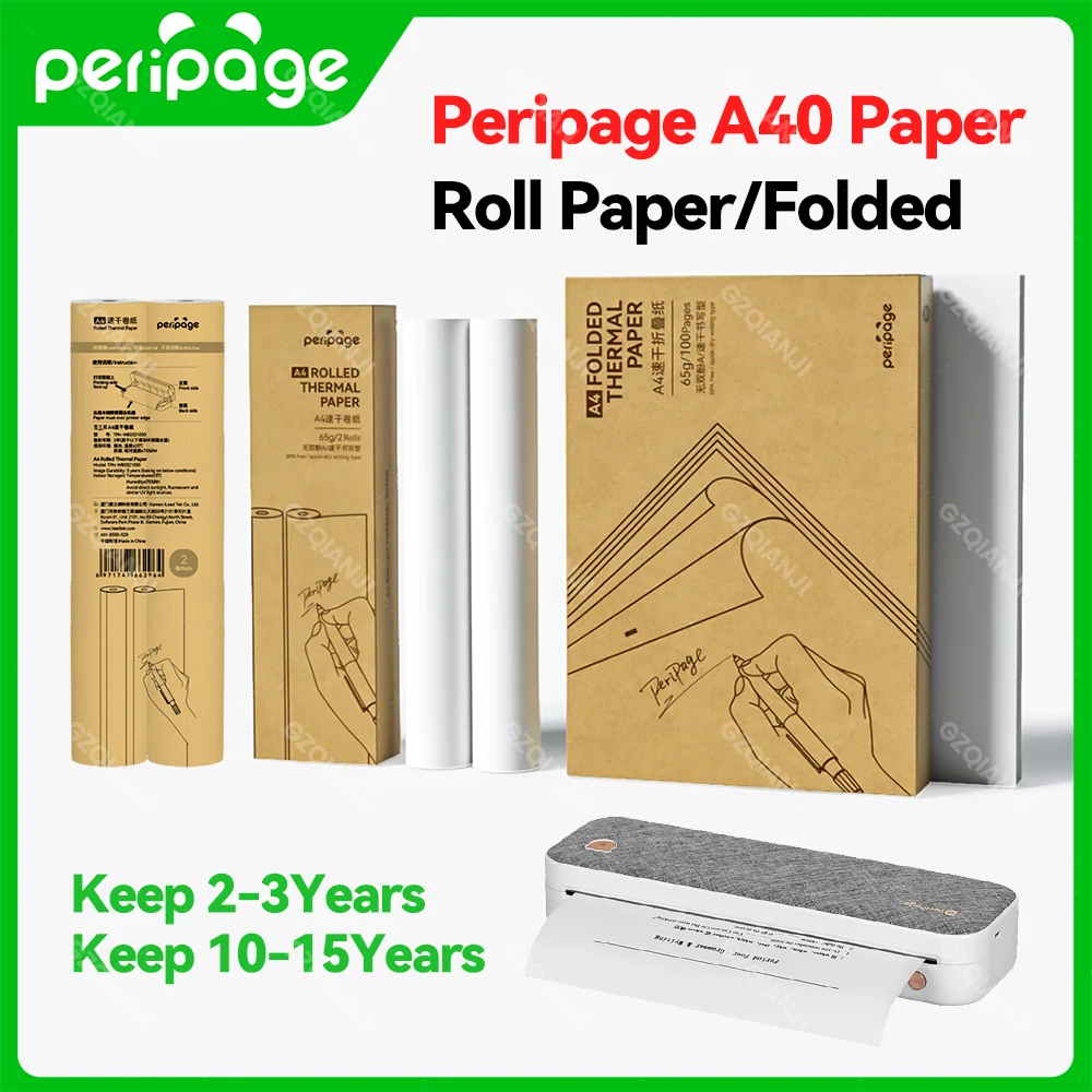 Thermopapier A4 210 x 30 mm / 210 x 297 mm für PeriPage A40 offizielle Faxmaschinenpapiere 10-15 Jahre oder 2-3 Jahre Papierrollenfalte Image