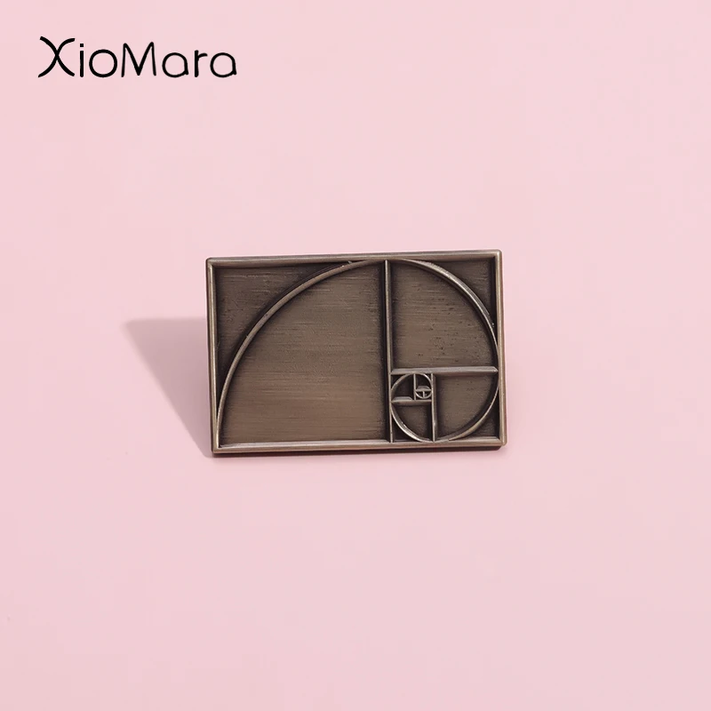 Goldener Abschnitt Emaille Pins Benutzerdefinierte Vintage Kupfer Fibonacci Broschen Anstecknadel Abzeichen Lustiger Schmuck Geschenk für Kunstfreunde Image