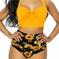 Ensemble de bikini taille haute bandage imprimé tournesol pour femme maillots de bain licou push-up