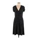 Adrianna Papell Casual Dress - Wrap: Black Chevron/Herringbone Dresses - Women's Size Large