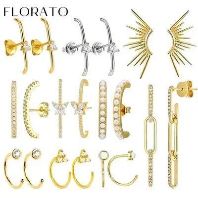 Cartilage 925 Silver Earrings Fashion C-shaped Zircon ear studs European American Geometric Piercing