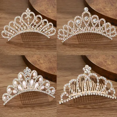 Children Mini Crowns Hair Comb Crystal Princess Crown Bridal Tiaras For Women Girls Rhinestone Pearl
