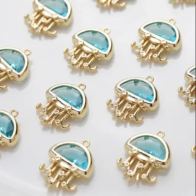 4PCS Dainty Jellyfish Charms for Jewelry Making Pendant Findings DIY Hand Made Brass Accessory 14k Gold Plated 14*18mm