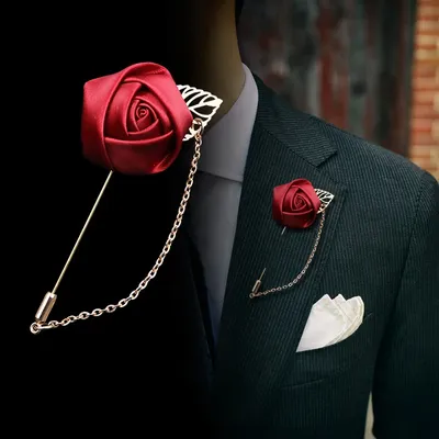Burgundy Boutonnieres Wedding Accessories Groom Corsage Lapel Pins Ribbon Rose Flower Women