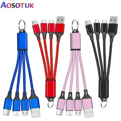 3 In 1 USB Cable Short Micro USB Type C Cable For iPhone 13 12 11 Samsung Xiaomi Mobile Phone