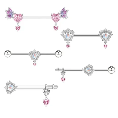 Angel Pink Wing Nipple Piercing Jewelry Stainless Steel Crystal Nipple Ring For Women Sexy Heart