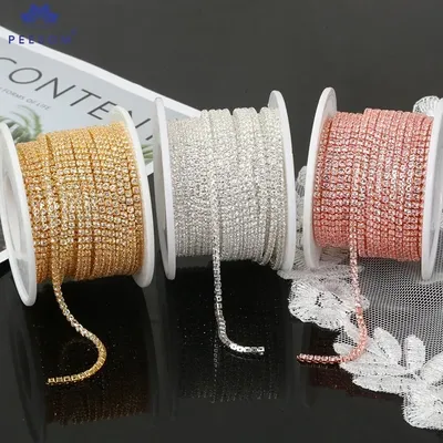 PEESOM 1.5mm 2mm 3mm 4mm Top AAAA Crystal Zircon Rhinestone Cup Chain Gold/Sliver for Nail Art Glass