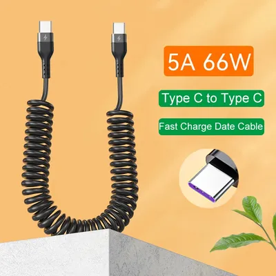 65W 5A Cable Fast Charging Spring Pull Telescopic Cord Type C To Type C For Samsung Xiaomi OPPO