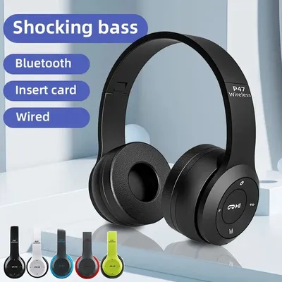 Stereo P47 Wireless Headphones Bluetooth 5.0 Earphones Foldable Bass Helmet Support SD Card For All