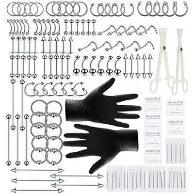 Stainless Steel Body Piercing Kit Needles Belly Button Rings Tongue Tragus Cartilage Helix Daith