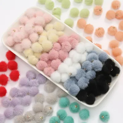 10PCS Cute Plush Fur Ball Beads Handmade DIY Fluffly Pom Pom 15mm Imitation Water Mink Pompom Hair Earring Ball Charms Jewelry