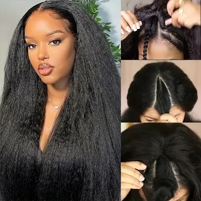 Kinky Straight V Part Wigs Human Hair Machine Made Yaki Straight Clip In Half Wig For Women Who Want