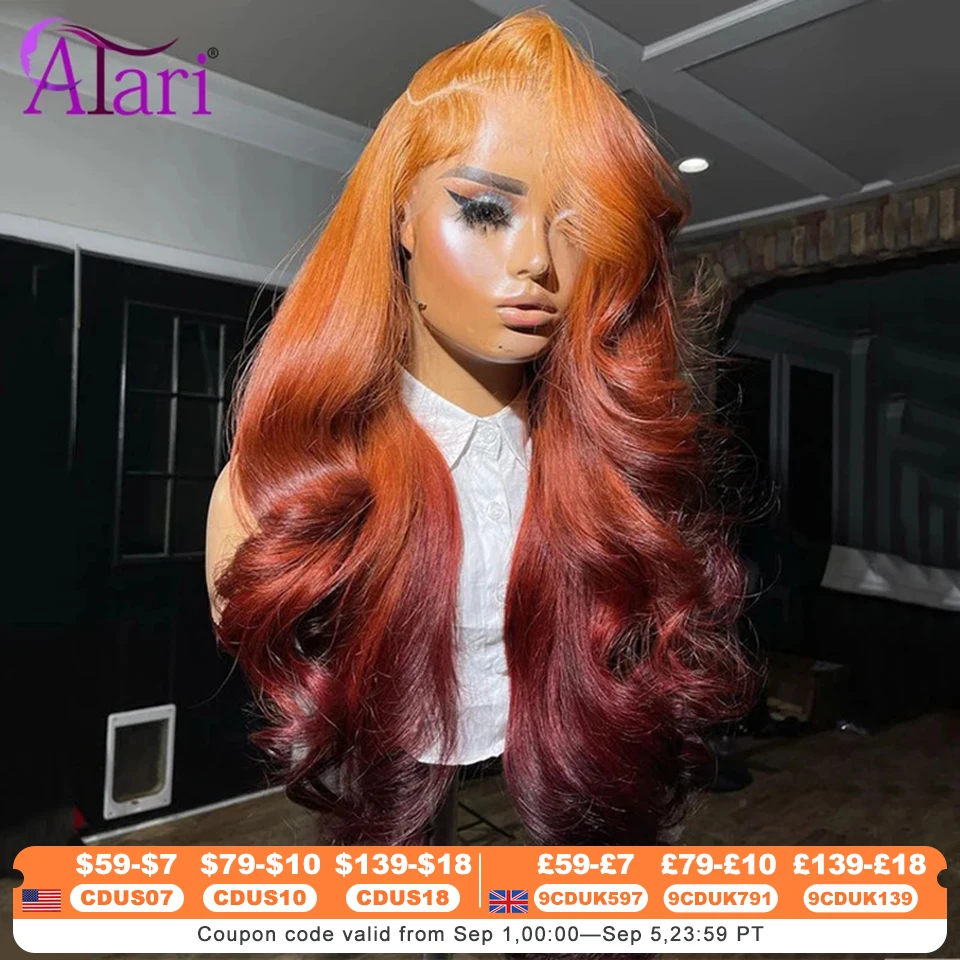 Ombre Orange Roots 13x4 Lace Frontal Wig Transparent 13x6 Dark Orange Human Hair Lace Front Wig for women Pre Plucked 5x5 Wig
