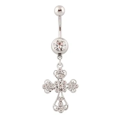 Stainless Steel Cross Pendant Belly Button Ring Fashion Crystal Rhinestone Belly Button Nail Sexy