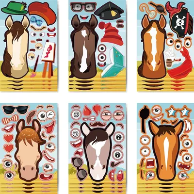 6/12Sheets Make a Face Elf Horse Puzzle Sticker Game DIY Funny Animal Assemble Jigsaw Children