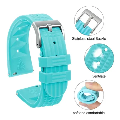 Watchdives Premium Rubber Strap 20mm 22mm Fast Release Soft Watch Replacement for Abalone Flat-Ended Universal Waffle Watchband