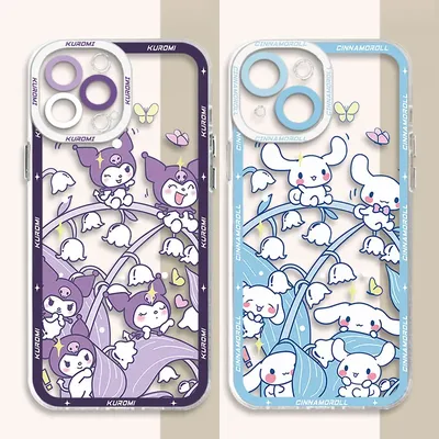 Kawaii Sanrio Cinnamoroll Phone Case for iPhone 14 15 Plus SE XS 13 Pro Max 11 Pro X XR 12 Mini Clear Silicone Cover Cases Capa