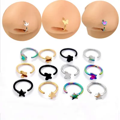 1Pc Surgical Steel Star Butterfly Crown Cartilage Helix Nose Ring Piercing Hoop Nostril Nose Studs