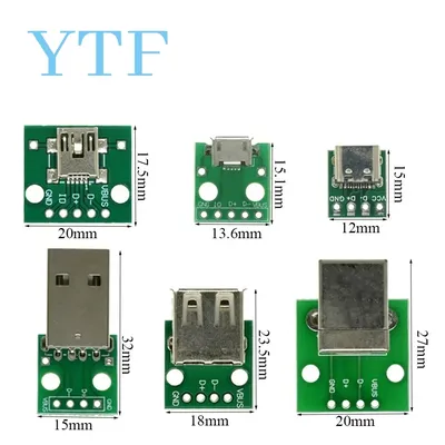 10pcs Micro Mini TYPE-C USB A Male USB 2.0 3.0 A Female USB B Connector Interface to 2.54mm DIP PCB