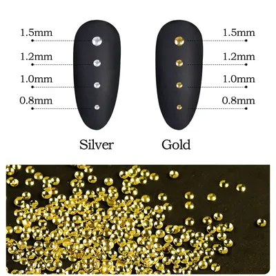 500pcs Gold Silver 0.8mm-1.5mm Tiny Hollow Semi-Sphere Alloy Round Rivet Nail Art Rhinestones