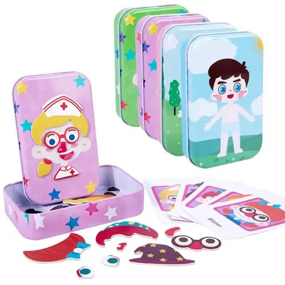 Magnetic 3D Puzzle Children Dress Up Expression Travel Tin Box Jigsaw Game Early Education
