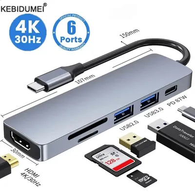 USB C Hub Type C 3.0 Adapter to 4K HDMI SD TF Card PD Fast Charge Splitter Docking Station Hub for