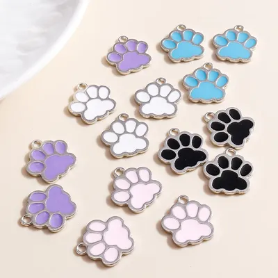 10pcs 16*17mm Cartoon Cute Enamel Paw Charm Dog Cat Paw Pendant for Necklaces Earrings DIY Jewelry Making Accessories Handmade