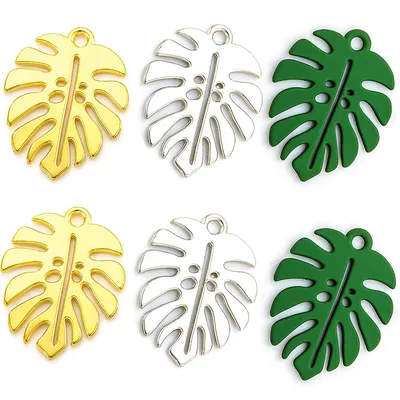 8pcs 3 color leaf Charms for Diy Jewelry Making Accessories green Spray Rubber Paint Rhodium gold colour plating leaf Pendant