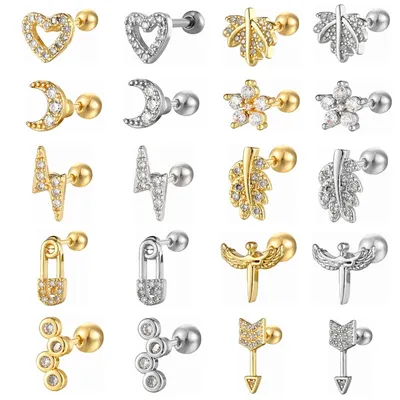 1pc Bright Zircon Cartilage Earring Surgical Steel Ear Helix Conch Tragus Piercing 16G 6mm Labret Stud Women Jewelry Accessories