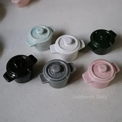 Doll House Mini Covered Ceramic Bowl, Soup Cup ,Pot,Model for Doll House Kitchen Furniture Decoration Accessories