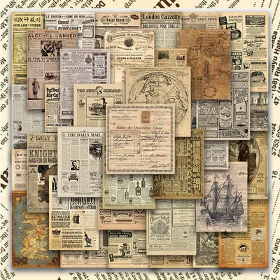 35PCS Yellowed Vintage Parchment Retro Newspaper Stickers Decals DIY Diary Suitcase Scrapbook Phone