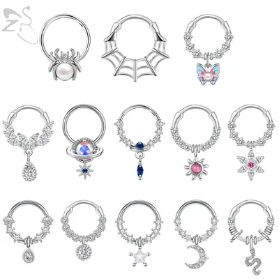 ZS 1PC Butterfly Spike Septum Nose Clicker Copper Crystal Nose Rings Stainless Steel Cartilage