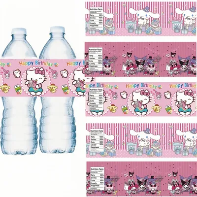 10/20/30PCS Hello Kitty Water Bottle Label Birthday Decoration Kuromii Cinna-moroll Waterproof