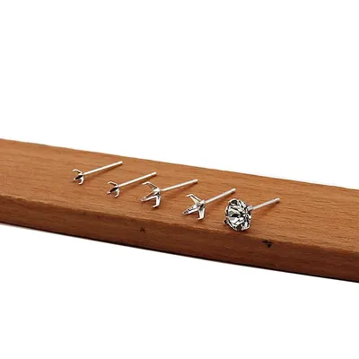 1 Pair S925 Sterrling Silver Blank Earring Post Stud 4 Claw Plating with 2.5 3 4 5 6 8mm Pad for