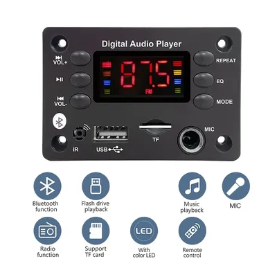 DC 5V 12V Bluetooth 5.0 MP3 WMA WAV APE Decoder Board Hands-free Car Audio Microphone USB TF FM