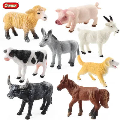 Oenux Farm Model Simulation Horse Cow Goat Donkey Pig Dog Action Figures Poultry Animals Figurine