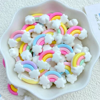 30Pcs New Cute Resin Mini Colorful Rainbow Series Flat Back Manicure Parts Embellishments For Hair
