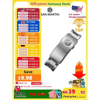 San Martin New Fly Adjustable Clasp Watch Parts Bracelet Clasp For 16mm Specified Model Buckle Folding Clasp Non-universal