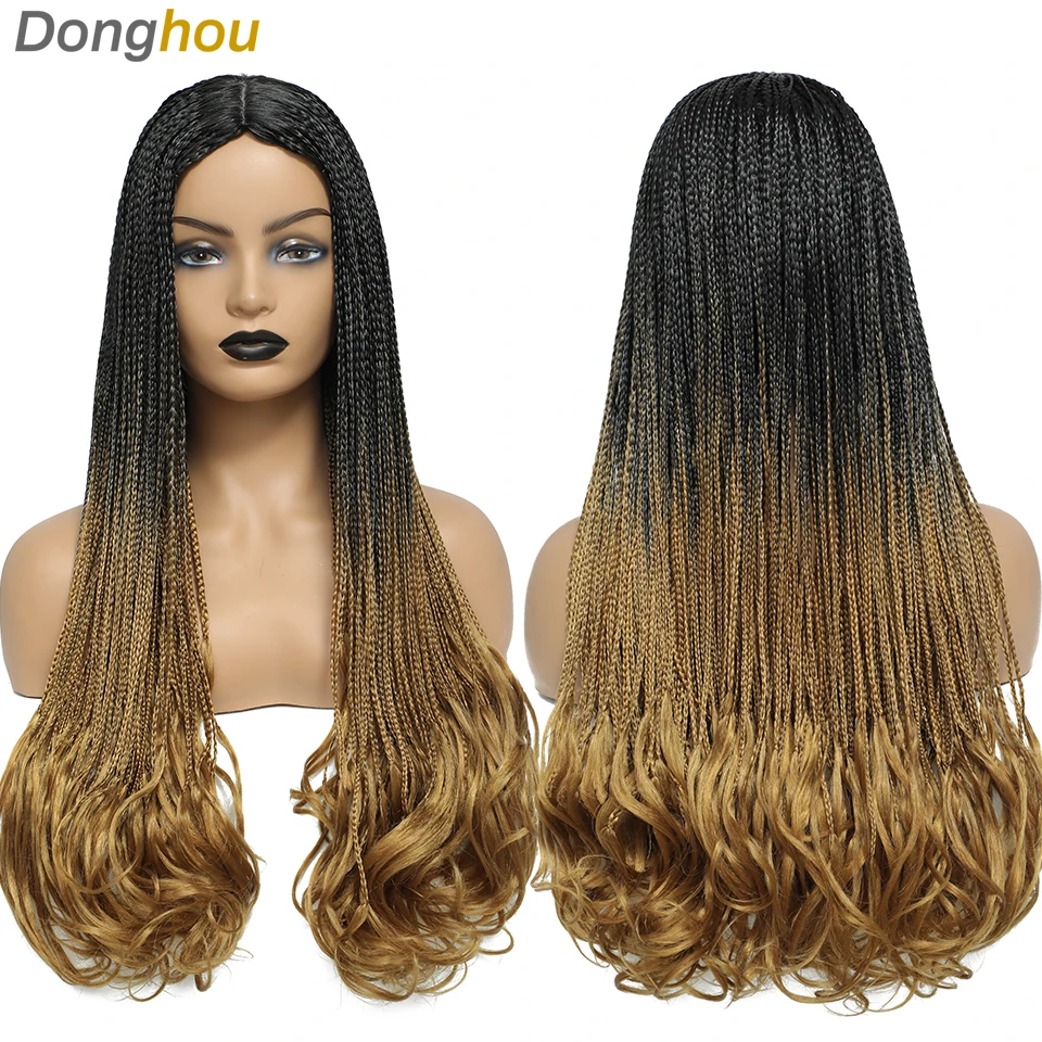 26 Inch Long Box Braided Wigs For Women Synthetic Perruque Tresse Africaine Micro Twist Box Braid Crochet Hair Curly Ends Wig