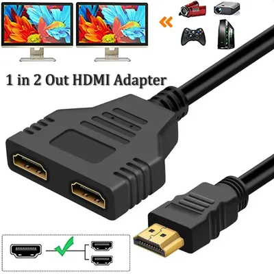 HDMI Splitter Adapter Cable 1 Male To Dual HDMI 2 Way Female 4K 3D Y Splitter Cable for Laptop TV