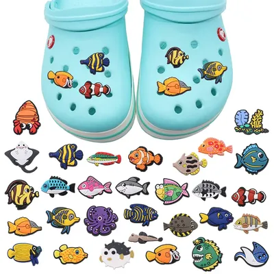 30pcs/set Cute Fish Coral Octopus PVC Buckle Fit Wristbands DIY shoes Charms Decorations Hole Kids Shoes Ornaments