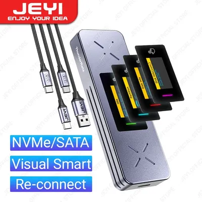 JEYI Visual Smart M.2 NVMe / SATA SSD Enclosure, USB 3.2 Gen 2 10Gbps, External M2 Adapter Case