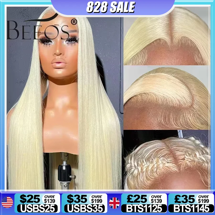 BEEOS 250% 34inch 613 Blonde 13x6 HD Full Lace Frontal Human hair Wigs Straight Glueless 5x5 HD Lace Closure Wigs PrePlucked