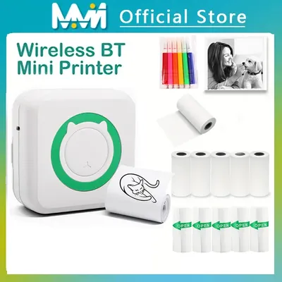 Portable Mini Thermal Printer Wirelessly BT 203dpi Photo Label Memo Wrong Question Printing With USB