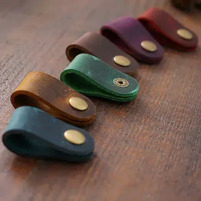 Genuine Leather Cable Organizer Vintage Earphone Wire Data Line Clips Cable Winder Tie Cable