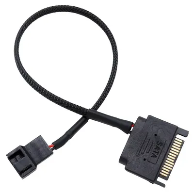 Black Sleeved 27cm Cooler Cooling Fan Splitter Power Cable 12V SATA To Multiport 3/4Pin Connector