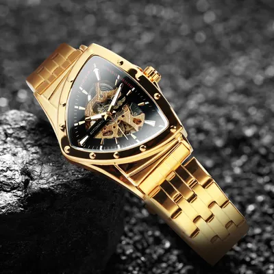 WINNER Military Triangle Skeleton Automatic Watch for Men Gold Sports Mechanical Watches Luxury
